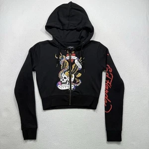 Ed Hardy NYC Full Zip Skull Jacket Cropped Hoodie Y2K 90s Tattoo Art Women's S - Imagen 1 de 7
