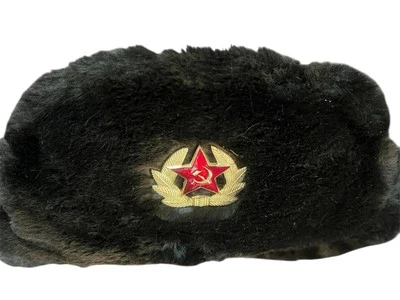 Gorra de hombre negra de piel Mouton ejército militar ruso y soviético Foto 1 de 4