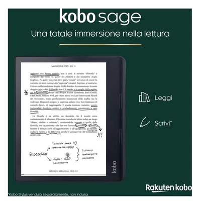Kobo lettore e-book Sage 32 GB Touch screen Nero con Wi-Fi e Resistente all'acqu - Immagine 1 di 4