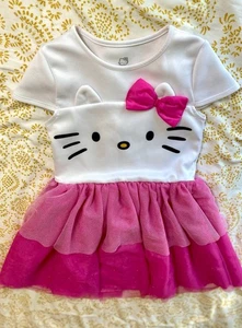 Hello Kitty Girls Short Sleeve Tiered Lined Kitty Dress Size M(7/8) - Picture 1 of 5