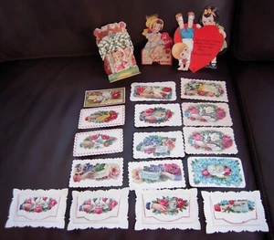 Vtg Victorian Calling Cards Embossed Die Cut Roses Hands +3 Valentines LOT of 19 - Picture 1 of 21
