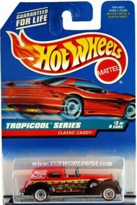 1998 Hot Wheels #695 Tropicool Classic Caddy lace wheel red car card - Picture 1 of 1