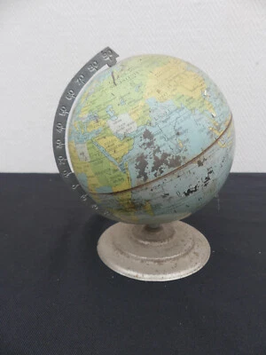 Ancienne mappemonde globe terrestre support en métal vintage design 20ème - Photo 1/4
