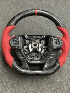 Real Carbon fiber steering wheel for Honda Pilot 2016 2017 2018 Red leather - Picture 1 of 3