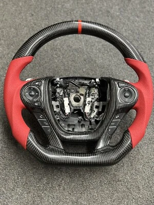 Volante de fibra de carbono real para Honda Pilot 2016 2017 2018 cuero rojo Foto 1 de 3