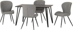 Marlow Black Marble Effect Dining Set Table 4 Grey Faux Leather Chairs - Picture 1 of 14