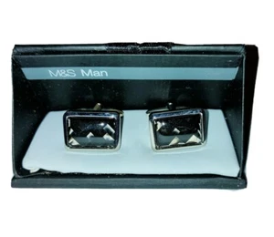 Gemelos Plata Negro Rectángulo M&S Regalo En Caja - Imagen 1 de 8