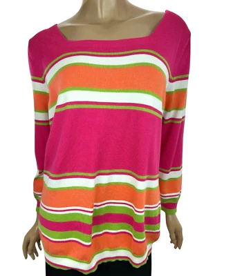 Joseph A Sweater Pink,Green,White Orange Stripe Size L Long Sleeve Rayon & Nylon - Image 1 of 4