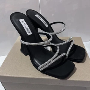 Steve Madden Women’s  Libbie Black Heeled Sandals Strappy Slip On Heel - Picture 1 of 4