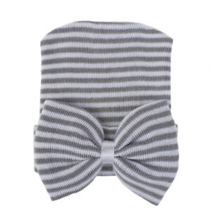 Newborn Baby Knitted Hat Infant Stripe Bowknot Cap Soft Warm Beanie Hat Headwrap