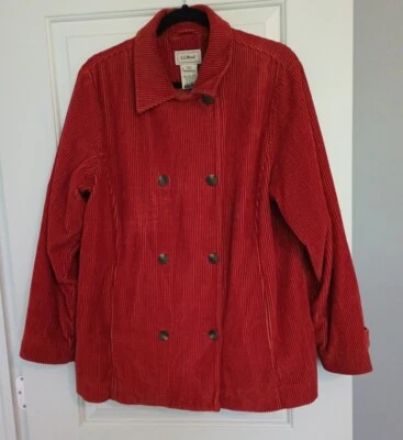 LL Bean Corduroy Jacket Burnt Orange Size Large Double Button Pockets Lined Wome - Image 1 of 4