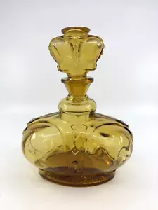 MCM Italian VICRYLITE Amber Art Glass Kings Crown Decanter w/ Stopper Oshkosh 8" - Picture 1 of 10
