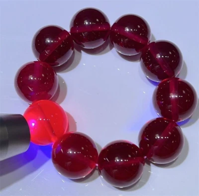 AAAA+ Lab-Created Big Pigeon Blood Red Ruby Round Stretchy Beaded Bracelet 18mm - Image 1 of 4