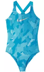 Costume da bagno Nike Big Girls Optic Camo Crossback pezzo unico blu grande - Foto 1 di 2
