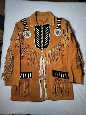 Chaqueta 3B WEST Tansmith Gamuza Cuero Flecos Cuentas Estilo Nativo Americano Talla L Foto 1 de 4