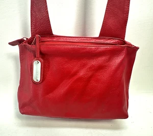 Vtg Kenneth Cole Crossbody Handbag Red Pebble Leather Lined Purse Shoulder Bag - Picture 1 of 14