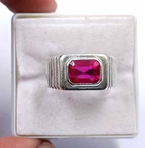 Anillo de plata esterlina sólida 925 genuino genuino de rubí rojo natural de 22,75 quilates con certificación - Imagen 1 de 10