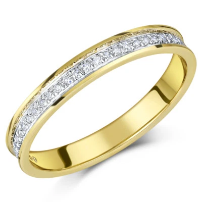 18ct Yellow Gold Diamond Wedding Ring Flat Court Half Eternity Band 3mm 0.15ct - Image 1 of 4