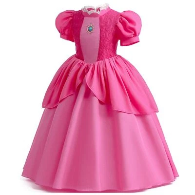 Girls Princess Peach Super Mario Cosplay Costume Dress Kids Party Birthday Dress - image 1 of 4