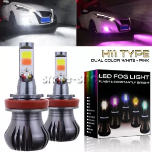 H11 H8 H9 H16 Dual Color 2-Mode Flash LED Fog Light Bulbs 6K White + Pink/Purple - Picture 1 of 12