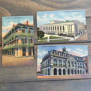 Juego de 3 postales antiguas de lino de Nueva Orleans Louisiana de principios de 1930 (P23) - Imagen 1 de 8