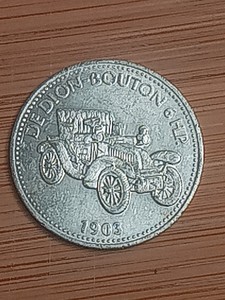 Advertising token, SHELL oil, aluminium, historic cars, De Dion - Bouton, 1903