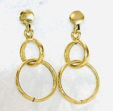 DP Solid 14k Yellow Gold Circle 2 Love Rings Dangle Earrings ~1” India  1.54gr