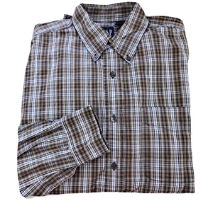 Camisa de vestir para hombre GAP marrón naranja a cuadros MEDIANA envejecida de fábrica otoño top - Imagen 1 de 5