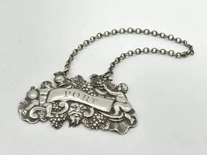 Antique Georgian Solid Sterling Silver Port Decanter Label grape & cherub style - Picture 1 of 8
