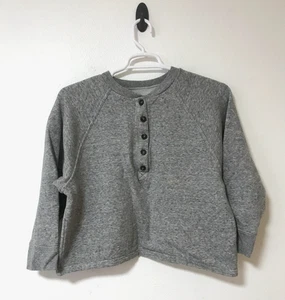 Madewell MWL Betterterry Henley Sweatshirt Size Small Crop 85% Cotton Gray - Picture 1 of 16