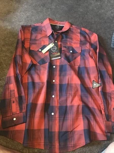 Wrangler ATG Hemd Herren XL Utility Langarm rot kariert Perlen Druckknöpfe Western - Bild 1 von 8