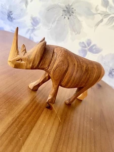 Vintage Wooden Carved Rhino Shelf Sitter Animal - Picture 1 of 7