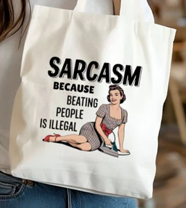 Retro Sarcasm Beating Is Illegal Funny Canvas Bag Gift Christmas Stocking Filler - Picture 1 of 2
