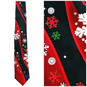 Corbata de cuello Holiday Traditions para hombre accesorio de moda copo de nieve negro rojo - Imagen 1 de 9