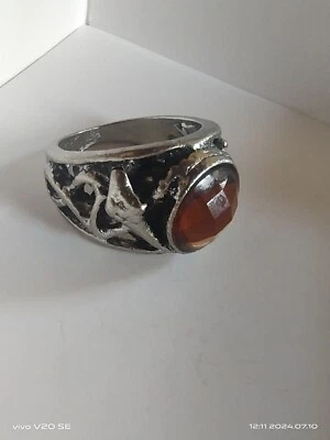 Anillo accesorio, color plata antigua, talla 10, piedra naranja, un sencillo y bonito Foto 1 de 4
