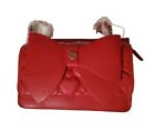Betsey Johnson Xokit Crossbody Wallet Bag Faux Leather Red Quilted Heart Bow