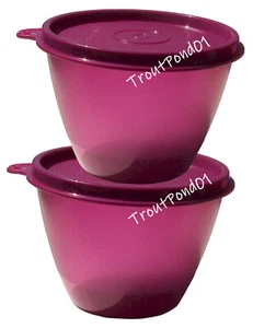 Juego de 2 cuencos para refrigerador TUPPERWARE 14 OZ púrpura baya sobrante anidamiento - Imagen 1 de 3