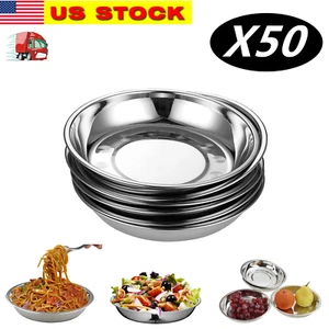Lot of 50 Piece Unbreakable Stainless Steel Plates 7" Dinner Plates Dish Picnic - Picture 1 of 10