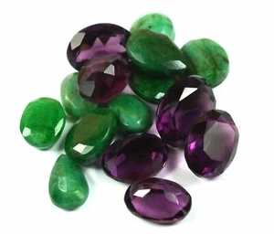 Natural Emerald & Amethyst Mixed Shape 100 Ct./6 Pcs Loose Gemstone Lot - Picture 1 of 6