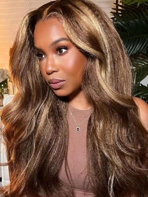 UNice Cambodian Highlight Blonde Kinky Straight 13x4" Lace Front Human Hair Wigs - Image 1 of 4