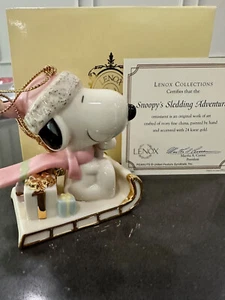 Vintage Lenox Classics Snoopy's Sledding Adventure Ornament - Original Box - Picture 1 of 4