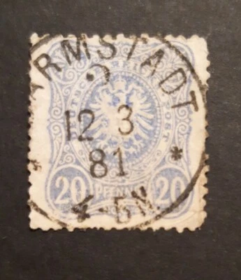 Germany: 1881 Early 20pf (Pfennig) Pale blue, 'Darmstadt' 1881 cancel refb234 - Image 1 of 2