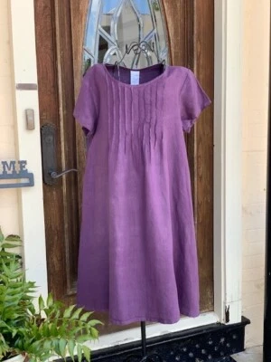 LD1200 Eggplant Small NWT Match Point Linen Dress Flax Baby Doll Cap Purple - Image 1 of 4