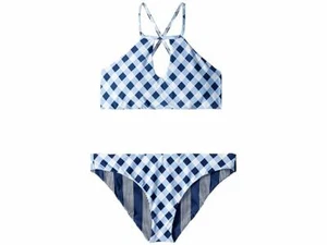 $199 Splendid Girls' Breaking Plaid Reversible High Neck Bra Bikini Set Size 10 - Picture 1 of 1