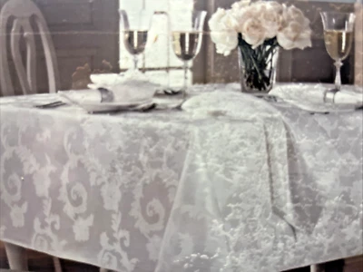 Ultimate Table Set White 60"x120” Banquet Size Tablecloth Pad 12 Napkins - Image 1 of 4