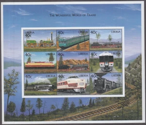 LIBERIA Sc# 1481a-i MNH S/S of 9 DIFF TRAINS of the WORLD - Picture 1 of 1