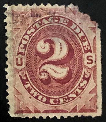 US 1884 #J16 Red Brown 2c Postage Due Corner Fault Used - Image 1 of 3