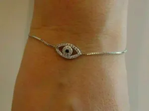 2.20 Ct Round Simulated Diamond Wedding Evil Eye Bracelet 14K White Gold Finish - Picture 1 of 3