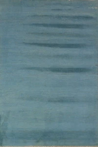 Premium Quality Gabbeh Solid Design Wool Foyer Rug - Timeless Style" Blue 4x6 ft - Picture 1 of 18