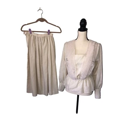 Conjunto Top Falda Talla S Crema Encaje Manga Larga Años 80 Cottagecore Modesto EE. UU. Foto 1 de 4